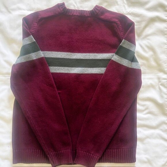 Eddie Bauer Mens Sweater Jersey Medium Crew Neck Maroon Stripes Preppy Read - Picture 3 of 7